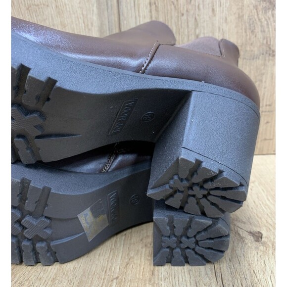 Top Moda Women’s Chunky Lugged Platform Boots Brown Side Zip Comfort Chelsea 8.5 - Picture 14 of 16
